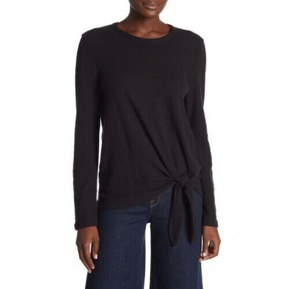 MADEWELL Texture & Thread Modern Side Tie Long Sleeve Top Crewneck Black Size M